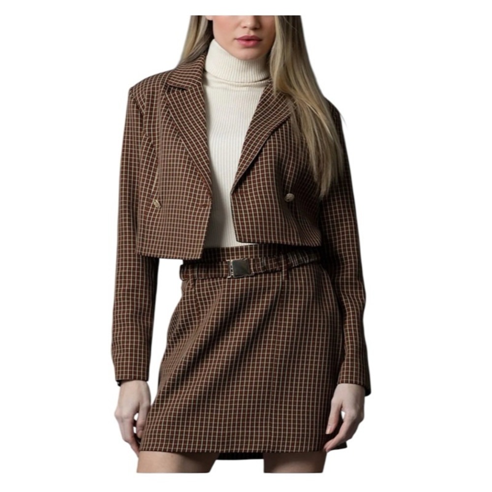 Emory Park Checkered Blazer in Navy and Brown Size S